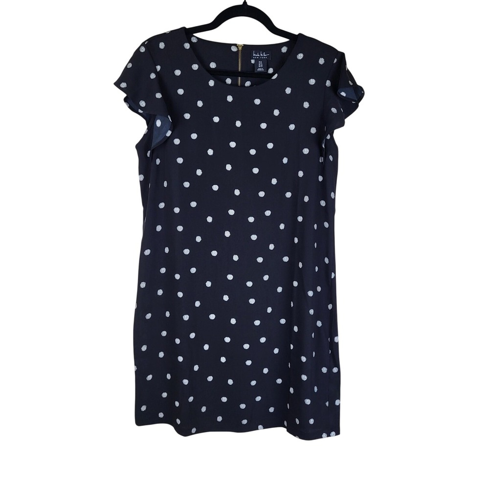 Nicole Miller New York Dress Women's 8 Black White Polka Dot Mini Flutter Sleeve